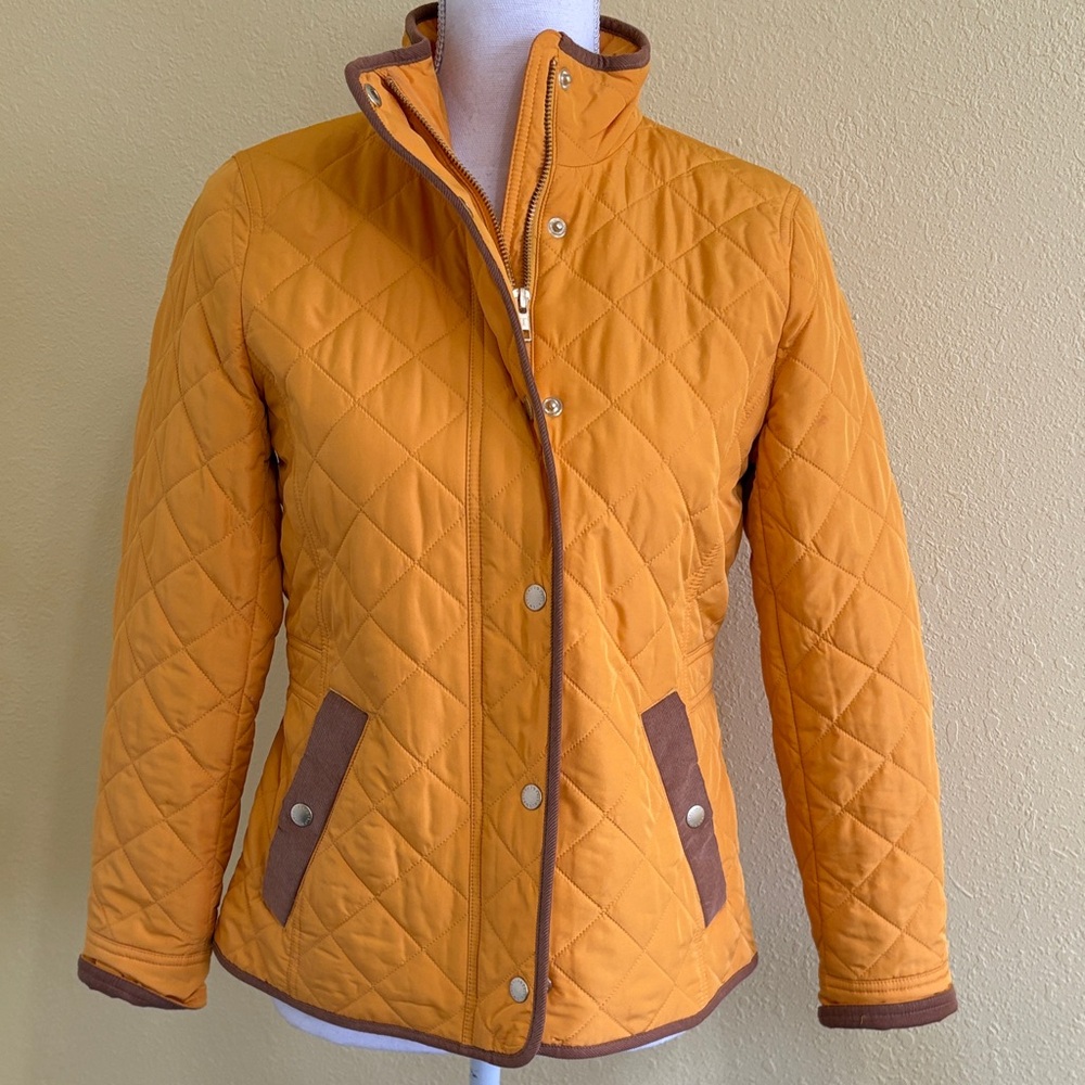 Talbots Mustard Quilted Jacket with Brown Trim